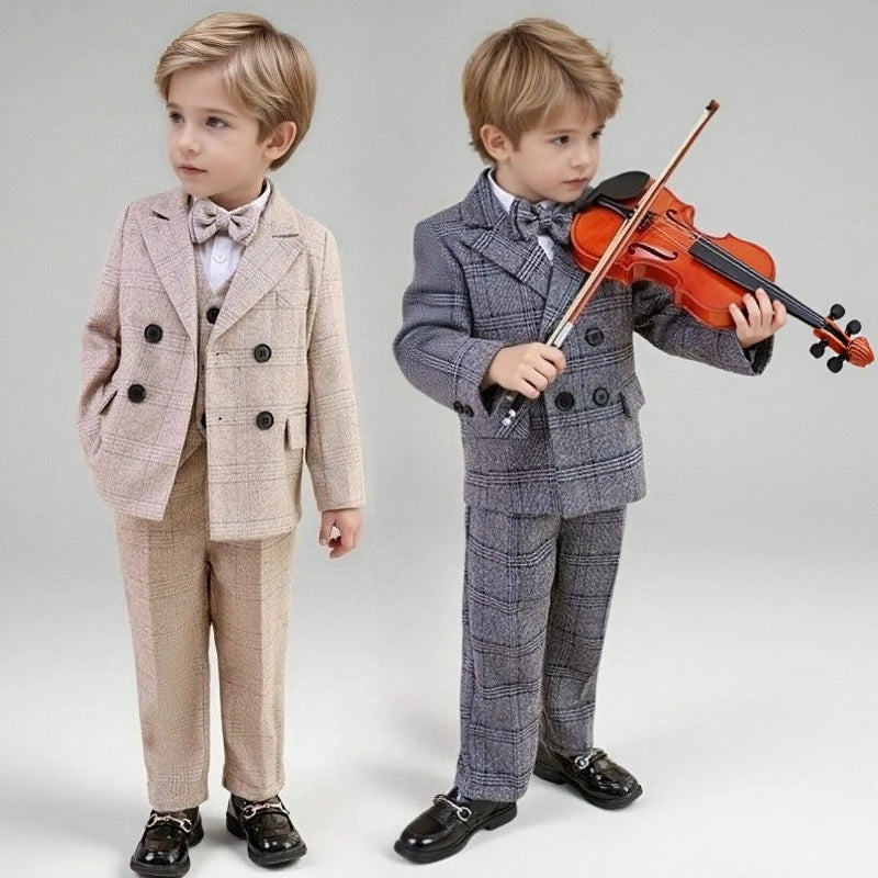 Boys Suit for Wedding Thick Children Photograph Performance Costume Khaki Elegant Kids Birthday Party Tuxedo Formal Blazer Set