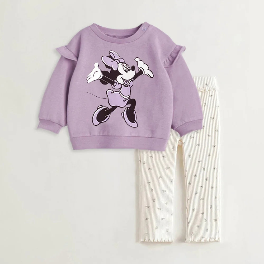 Cartoon Printed Kids Girl Clothes Set for Autumn Cotton Long Sleeve Sweatshirt + Pant Spring Baby Girl Suits