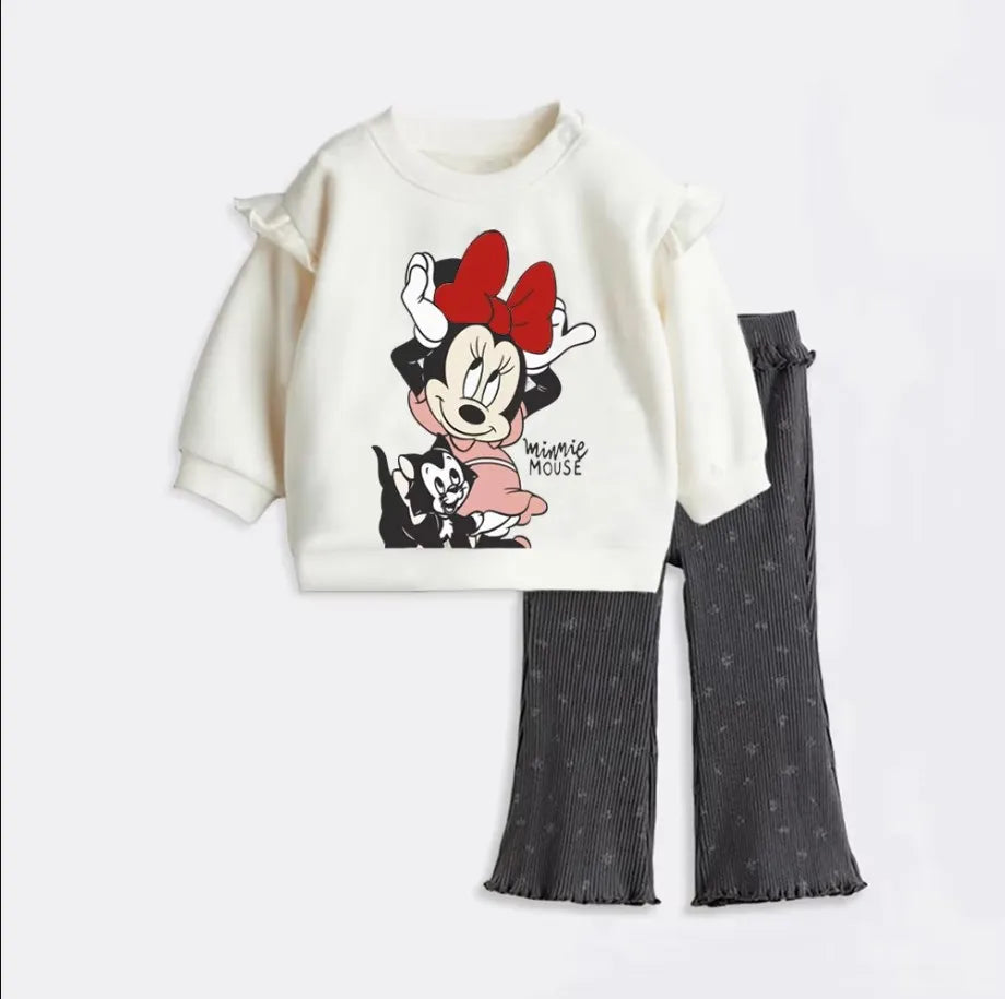 Cartoon Printed Kids Girl Clothes Set for Autumn Cotton Long Sleeve Sweatshirt + Pant Spring Baby Girl Suits