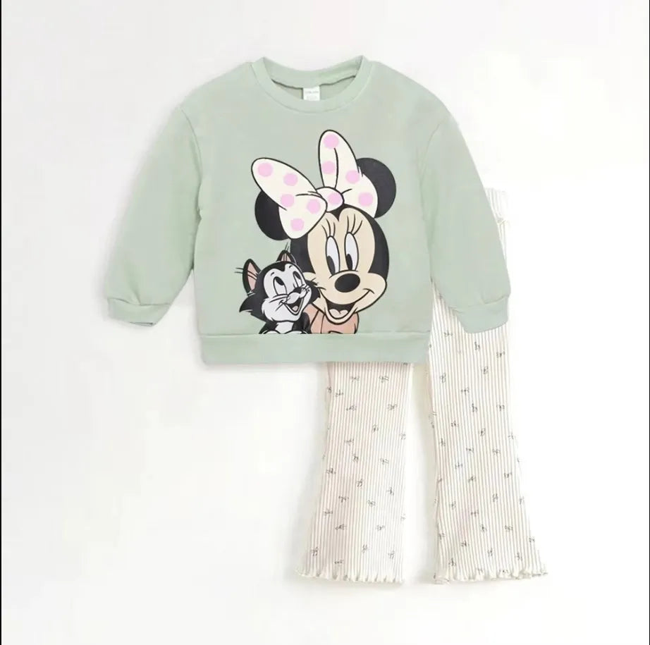 Cartoon Printed Kids Girl Clothes Set for Autumn Cotton Long Sleeve Sweatshirt + Pant Spring Baby Girl Suits