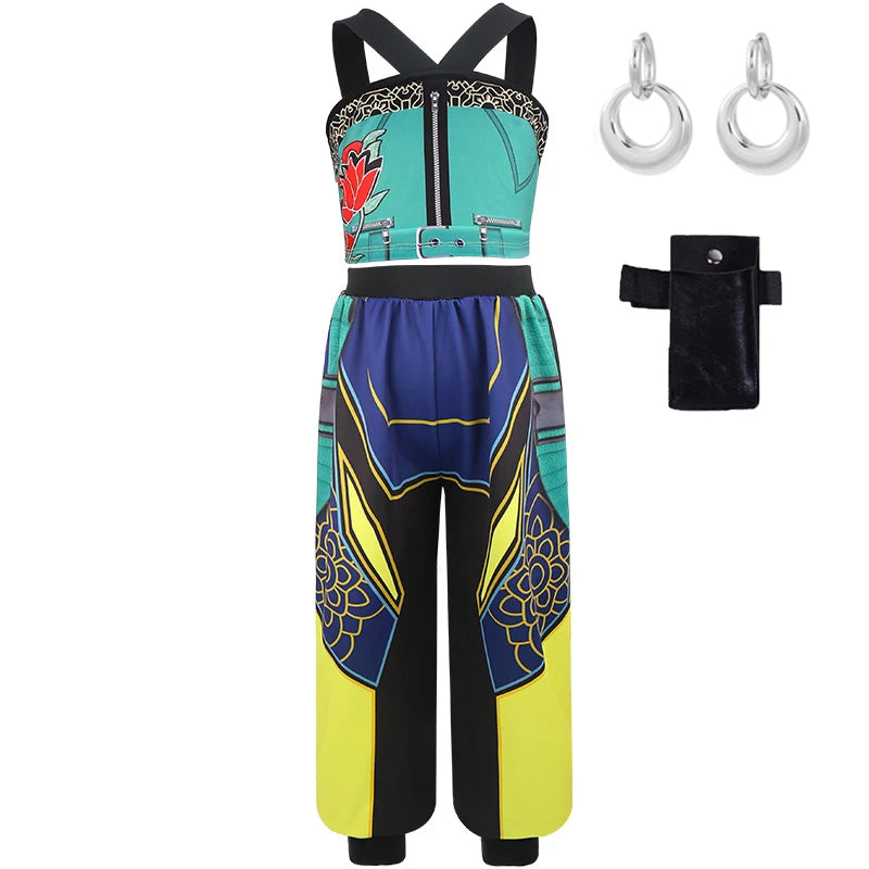 Cartoon Girls Korean Style Pop Suit Singer Embroidered Top Shorts Shorts Tassel Necklace 4-piece Halloween Stage Suit 4-12 Years