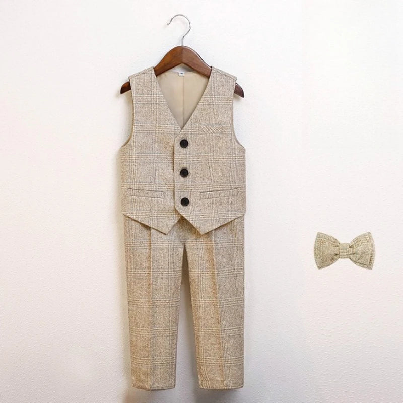 Boys Suit for Wedding Thick Children Photograph Performance Costume Khaki Elegant Kids Birthday Party Tuxedo Formal Blazer Set