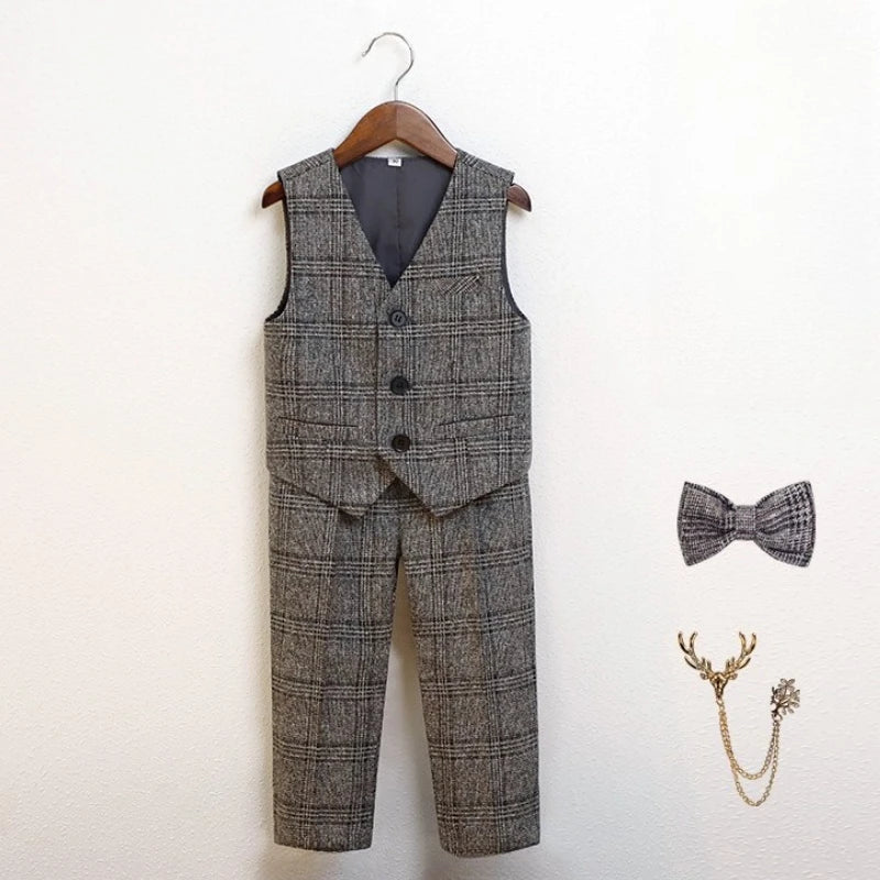 Boys Suit for Wedding Thick Children Photograph Performance Costume Khaki Elegant Kids Birthday Party Tuxedo Formal Blazer Set