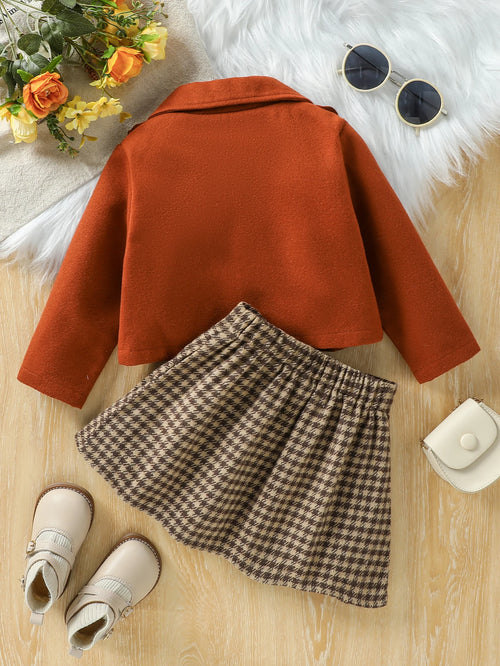 2025 Kids Autumn Winter Suit For Girls  Collar Blazer Coat And Skirts 2Pcs Children's Elegant Outfits For 1-7Y  Fashion Set