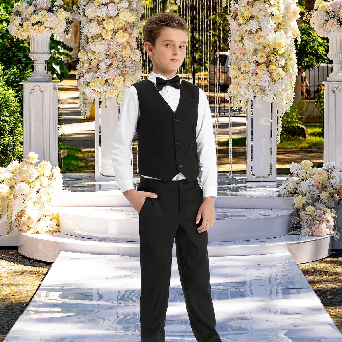 Black Vest Boys Dress Suit Kids Blazer Toddler Wedding Formal Piano Performance Waistcoats Children School Party Navy Clothes