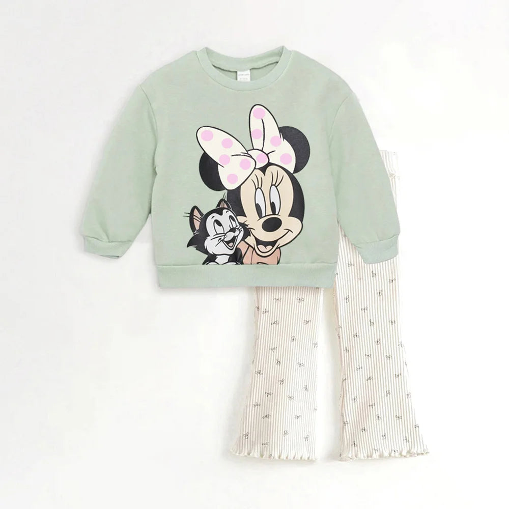Cartoon Printed Kids Girl Clothes Set for Autumn Cotton Long Sleeve Sweatshirt + Pant Spring Baby Girl Suits