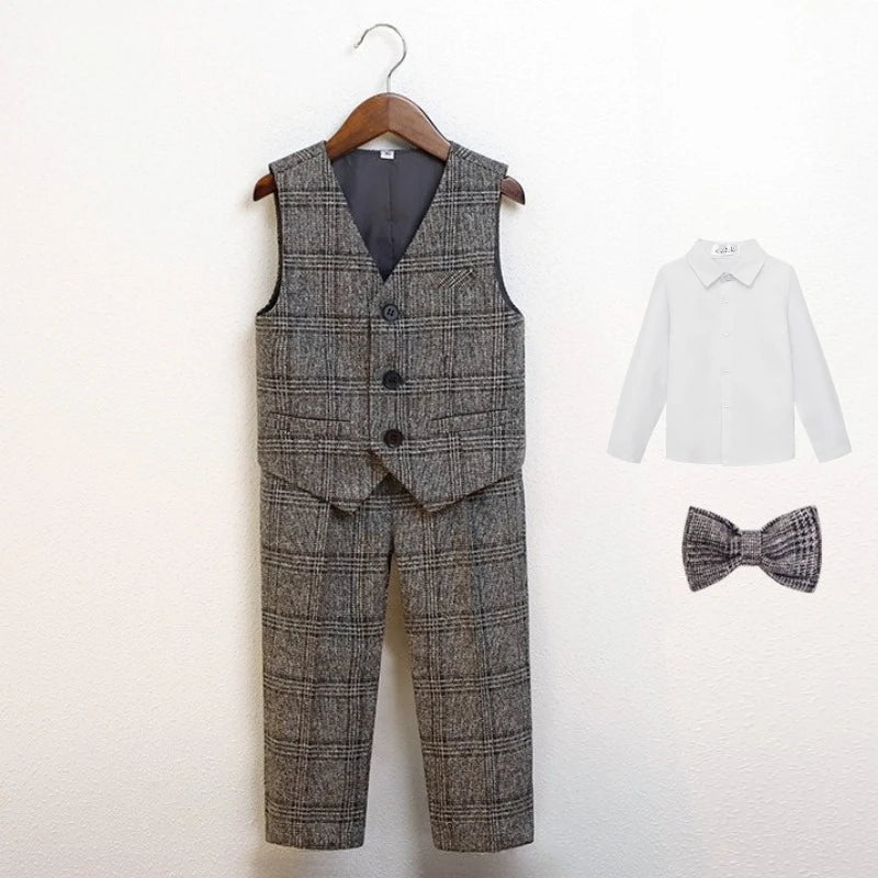 Boys Suit for Wedding Thick Children Photograph Performance Costume Khaki Elegant Kids Birthday Party Tuxedo Formal Blazer Set