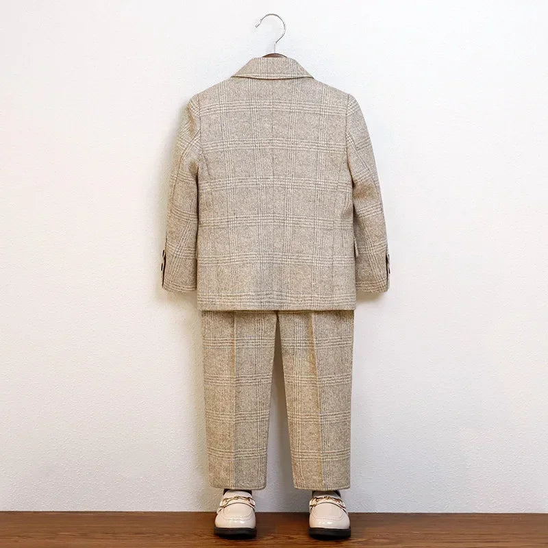 Boys Suit for Wedding Thick Children Photograph Performance Costume Khaki Elegant Kids Birthday Party Tuxedo Formal Blazer Set