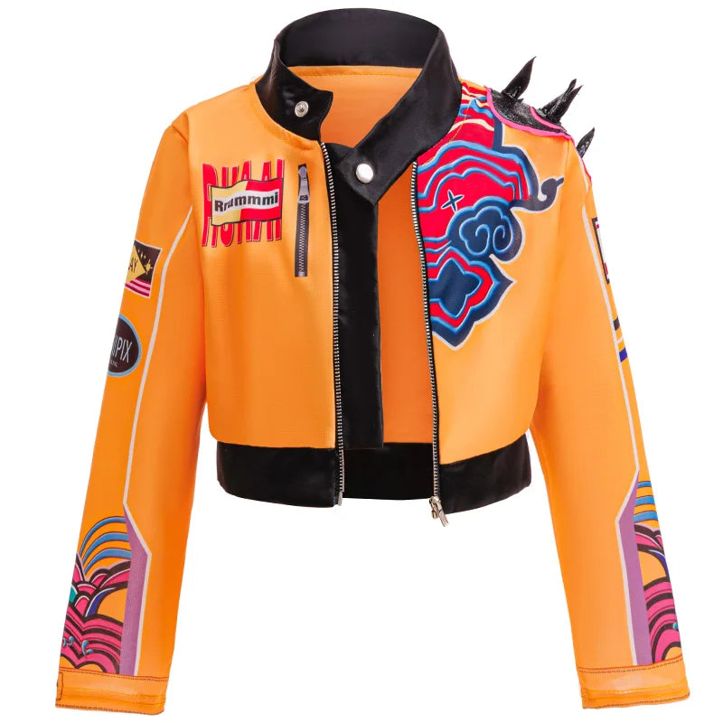 Cartoon Girls Korean Style Pop Suit Singer Embroidered Top Shorts Shorts Tassel Necklace 4-piece Halloween Stage Suit 4-12 Years