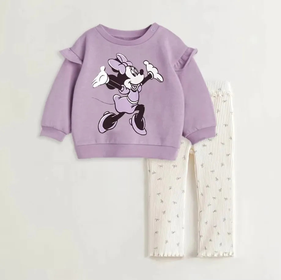 Cartoon Printed Kids Girl Clothes Set for Autumn Cotton Long Sleeve Sweatshirt + Pant Spring Baby Girl Suits