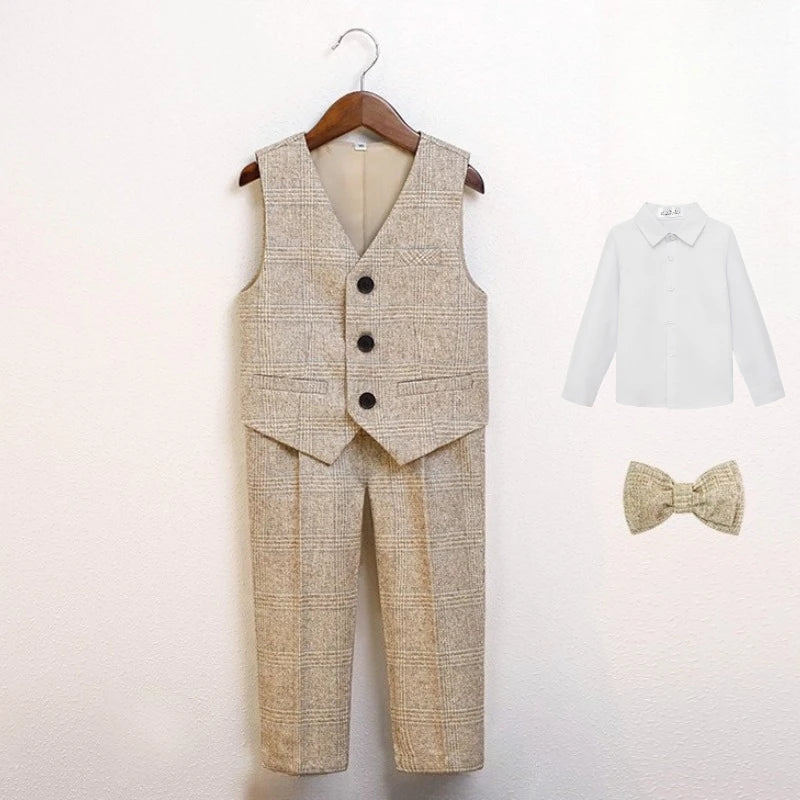 Boys Suit for Wedding Thick Children Photograph Performance Costume Khaki Elegant Kids Birthday Party Tuxedo Formal Blazer Set